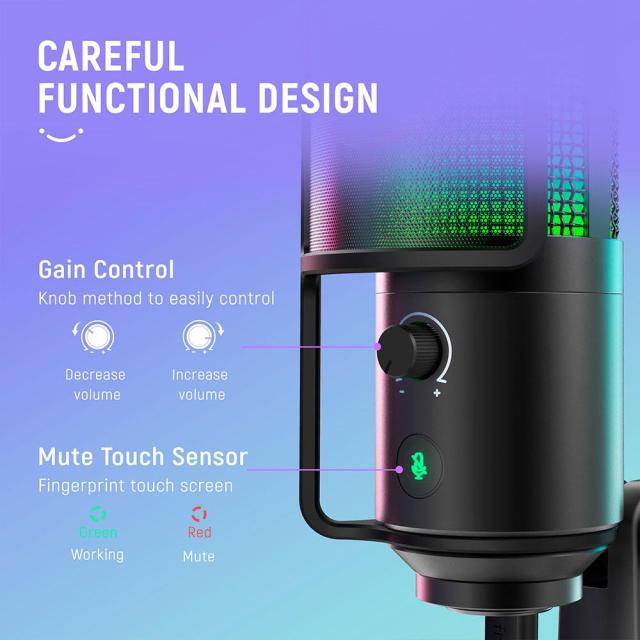 Настолен микрофон FIFINE K669 PRO2 RGB, кондензаторен, USB Type-C, Black