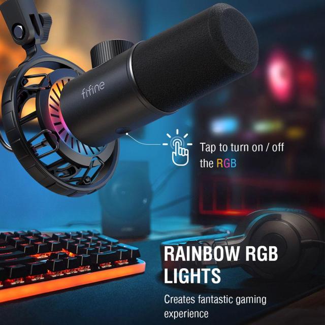 Настолен микрофон FIFINE K658 Dynamic RGB, кондензаторен, USB Type-C, Black