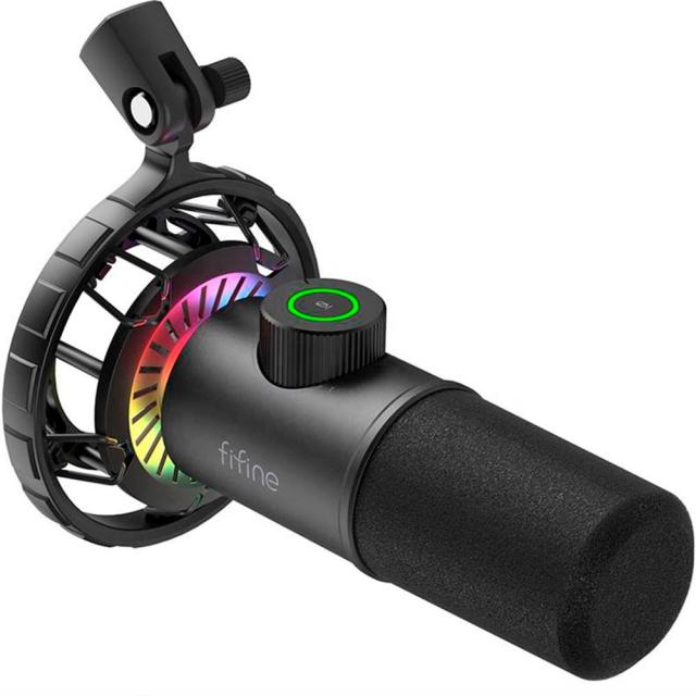 Настолен микрофон FIFINE K658 Dynamic RGB, кондензаторен, USB Type-C, Black