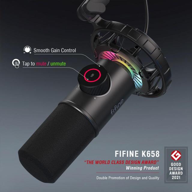 Настолен микрофон FIFINE K658 Dynamic RGB, кондензаторен, USB Type-C, Black