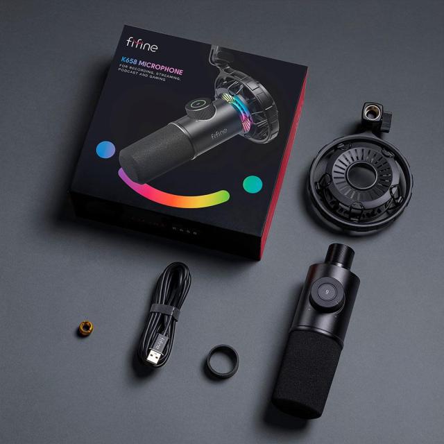 Настолен микрофон FIFINE K658 Dynamic RGB, кондензаторен, USB Type-C, Black