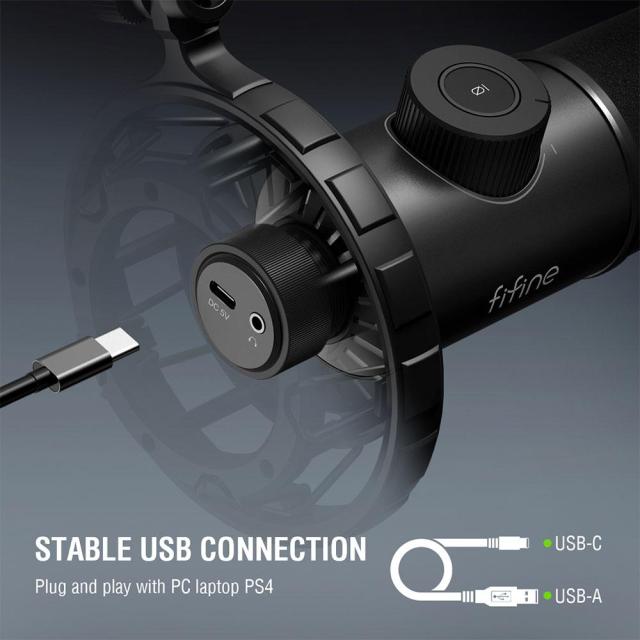 Настолен микрофон FIFINE K658 Dynamic RGB, кондензаторен, USB Type-C, Black