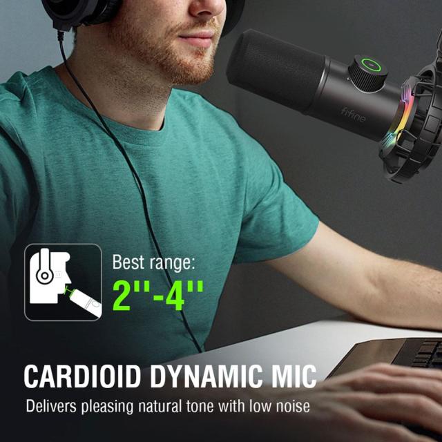 Настолен микрофон FIFINE K658 Dynamic RGB, кондензаторен, USB Type-C, Black