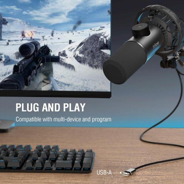 Настолен микрофон FIFINE K658 Dynamic RGB, кондензаторен, USB Type-C, Black