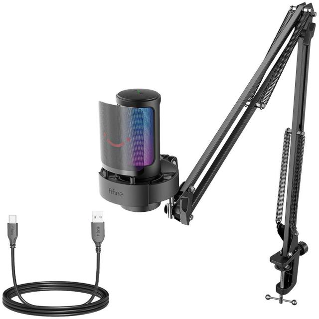 Микрофон със стойка FIFINE A8T RGB, кондензаторен, USB Type-C, Black
