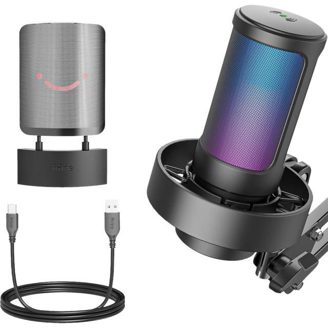 Микрофон със стойка FIFINE A8T RGB, кондензаторен, USB Type-C, Black