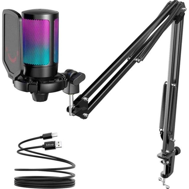 Микрофон със стойка FIFINE A6T RGB, кондензаторен, USB Type-C, Black