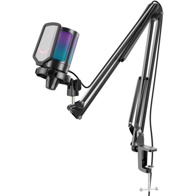 Микрофон със стойка FIFINE A6T RGB, кондензаторен, USB Type-C, Black