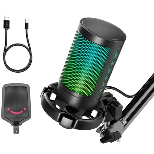 Микрофон със стойка FIFINE A6T RGB, кондензаторен, USB Type-C, Black