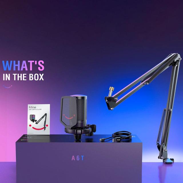 Микрофон със стойка FIFINE A6T RGB, кондензаторен, USB Type-C, Black