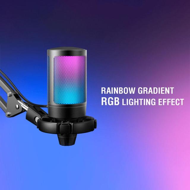 Микрофон със стойка FIFINE A6T RGB, кондензаторен, USB Type-C, Black