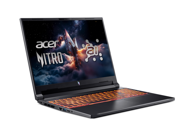 Лаптоп Acer Nitro V16 AI ANV16-61-R1PQ, AMD Ryzen AI 7 350 8C (2.0 / 5.0 GHz, 16MB Cache), 16"(40.64cm) WUXGA IPS Display, NVIDIA GF RTX5050 8GB, 32GB DDR5, 1TB M.2 NVMe SSD, Linux
