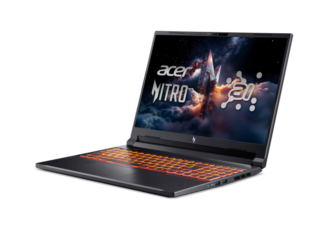 Лаптоп Acer Nitro V16 AI ANV16-61-R1PQ, AMD Ryzen AI 7 350 8C (2.0 / 5.0 GHz, 16MB Cache), 16"(40.64cm) WUXGA IPS Display, NVIDIA GF RTX5050 8GB, 32GB DDR5, 1TB M.2 NVMe SSD, Linux