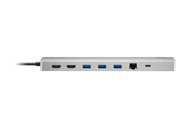 Мултипортов адаптер, ATEN 11-in-1, USB-C Multiport Dock + Power Pass-Through, 2 x HDMI, LAN,3.5mm, USB-C, SD Card , microSD, 3 x USB 3.2