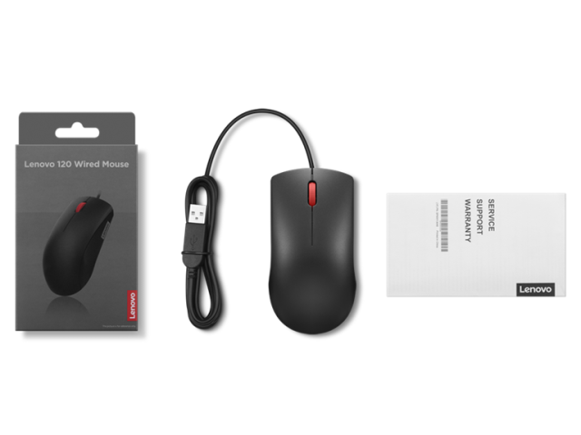 Мишка Lenovo 120 WIRED BLACK, оптична (1600 dpi), USB