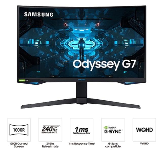 Монитор Samsung C32G75TQ, 31.5" Odyssey GAMING, Curved VA QLED, 240Hz, 1 ms GTG, 2560x1440, 350 cd/m2, 2500:1 Contrast, AMD FreeSync, HDR, Eye Saver Mode, Flicker Free, Game Mode, Display Port, HDMI, 178°/178°, Dark Blue Gray