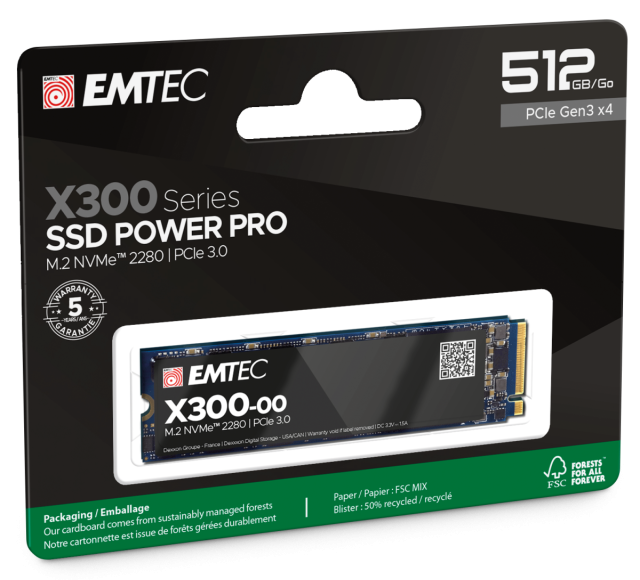 EMTEC X300 POWER PRO SSD 512GB M2 PCI-E NVMe Gen3 (2280)