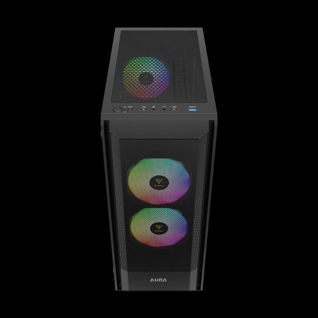Кутия Gamdias AURA GC6 ELITE ARGB Mesh BK, Middle Tower, 1 x USB 3.0, 2 x USB 2.0,  1 x HD Audio, RGB button, ATX, mATX, Mini-ITX