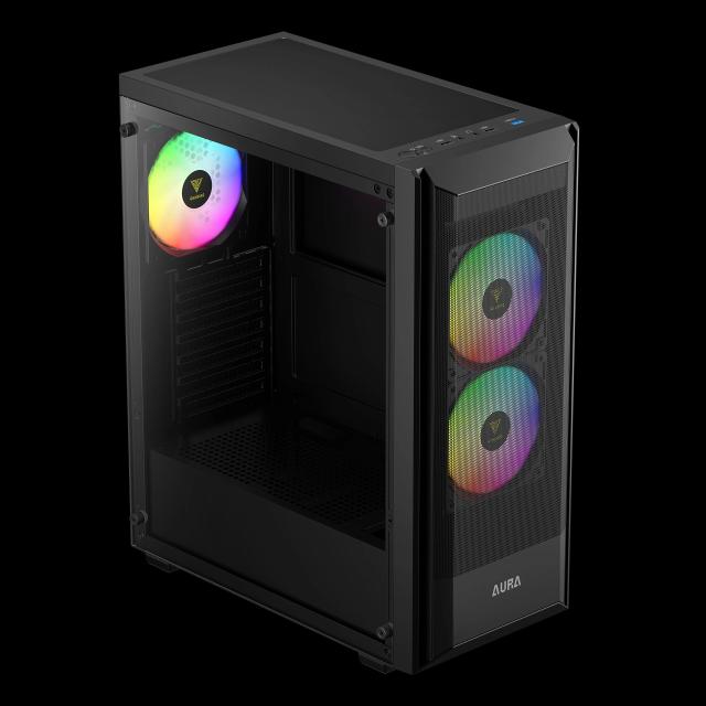 Кутия Gamdias AURA GC6 ELITE ARGB Mesh BK, Middle Tower, 1 x USB 3.0, 2 x USB 2.0,  1 x HD Audio, RGB button, ATX, mATX, Mini-ITX