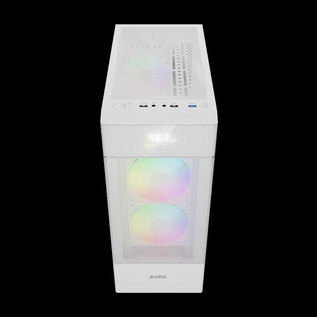 Кутия Gamdias AURA GC5 ELITE ARGB WH, Addressable RGB, Mesh, Digital Display, Middle Tower, 1 x USB 3.0, 2 x USB 2.0, 1 x HD Audio, RGB button, ATX, mATX, Mini-ITX