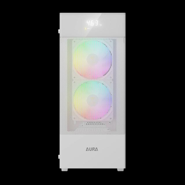 Кутия Gamdias AURA GC5 ELITE ARGB WH, Addressable RGB, Mesh, Digital Display, Middle Tower, 1 x USB 3.0, 2 x USB 2.0, 1 x HD Audio, RGB button, ATX, mATX, Mini-ITX