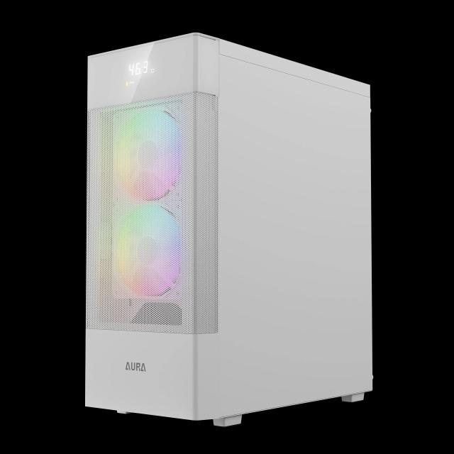 Кутия Gamdias AURA GC5 ELITE ARGB WH, Addressable RGB, Mesh, Digital Display, Middle Tower, 1 x USB 3.0, 2 x USB 2.0, 1 x HD Audio, RGB button, ATX, mATX, Mini-ITX