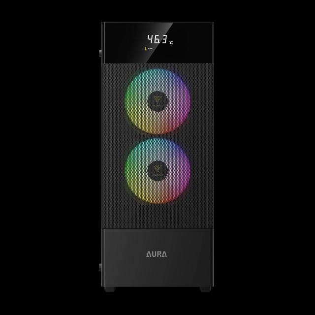 Кутия Gamdias AURA GC5 ELITE ARGB BK, Addressable RGB, Mesh, Digital Display, Middle Tower, 1 x USB 3.0, 2 x USB 2.0, 1 x HD Audio, RGB button, ATX, mATX, Mini-ITX