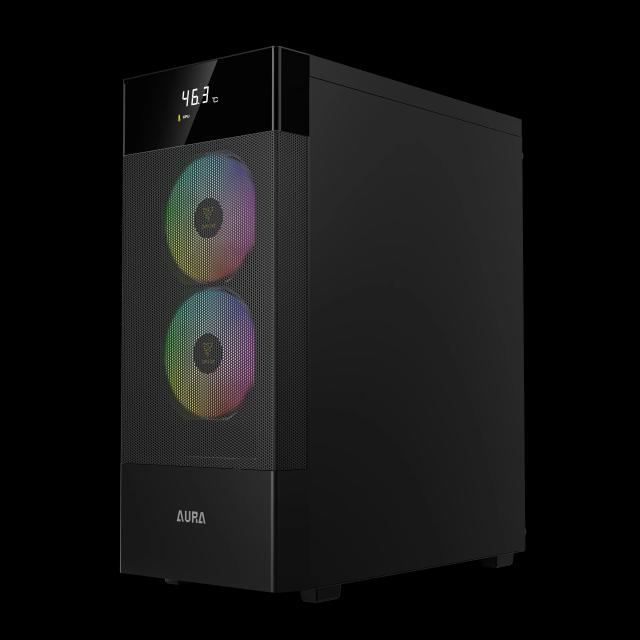 Кутия Gamdias AURA GC5 ELITE ARGB BK, Addressable RGB, Mesh, Digital Display, Middle Tower, 1 x USB 3.0, 2 x USB 2.0, 1 x HD Audio, RGB button, ATX, mATX, Mini-ITX