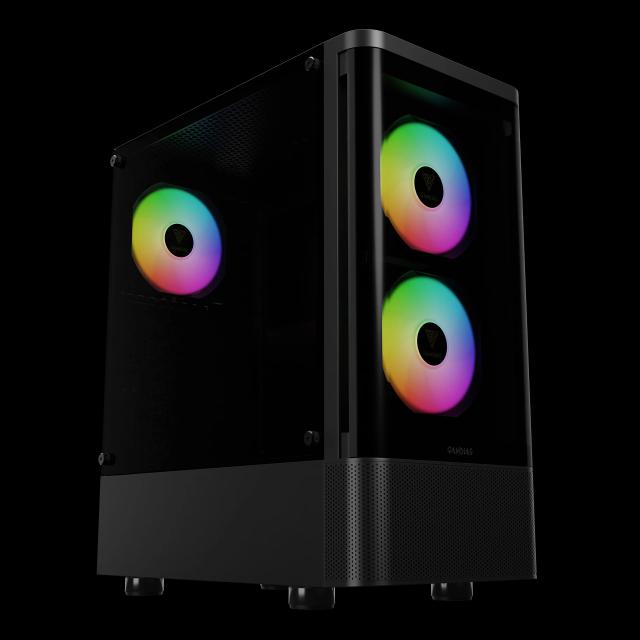 Кутия Gamdias TALOS E3 CG A-RGB, Curved Glass BK, Middle Tower, 1 x USB 3.0, 2 x USB 2.0, 1 x HD Audio, RGB button, ATX, mATX, Mini-ITX