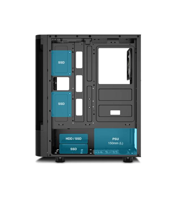 Кутия Gamdias TALOS E3 CG A-RGB, Curved Glass BK, Middle Tower, 1 x USB 3.0, 2 x USB 2.0, 1 x HD Audio, RGB button, ATX, mATX, Mini-ITX