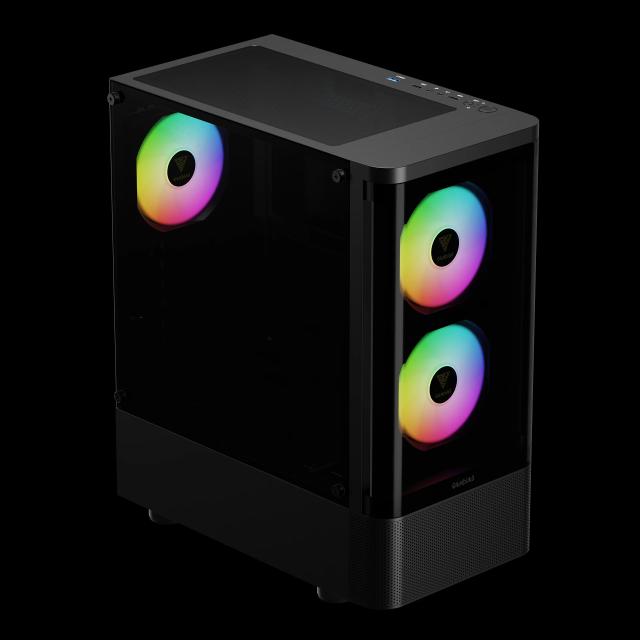 Кутия Gamdias TALOS E3 CG A-RGB, Curved Glass BK, Middle Tower, 1 x USB 3.0, 2 x USB 2.0, 1 x HD Audio, RGB button, ATX, mATX, Mini-ITX