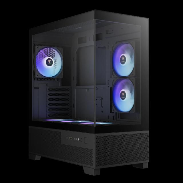 Кутия Gamdias AURA GC12 ARGB BK, Middle Tower, 1 x USB Type-C, 2 x USB 2.0, 1 x HD Audio, ATX, mATX, Mini-ITX