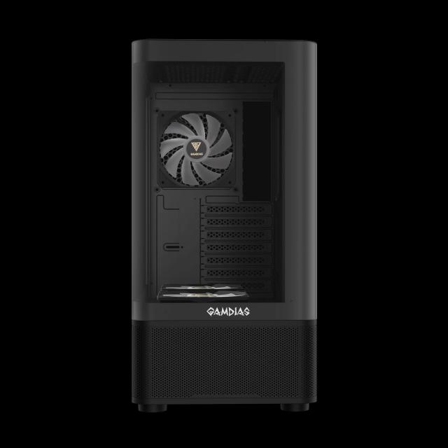 Кутия Gamdias ATLAS E2 BK, Digital Display, Curved Glass, Middle Tower, 1 x USB 3.0, 1 x USB 2.0, 1 x HD Audio, RGB button, ATX, mATX, Mini-ITX