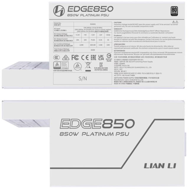 Захранване Lian Li EDGE EG0850 White 850W, Active PFC, PCIe 5.1/ ATX 3.1, 80 PLUS Platinum, Full Modular