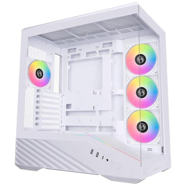 Кутия Lian Li Vector V100 ARGB White, Mid-Tower, 2x USB 3.0, 1x USB 3.1 TYPE-C, 1x Audio, Tempered Glass, E-ATX/ATX /M-ATX/MINI-ITX, Бяла