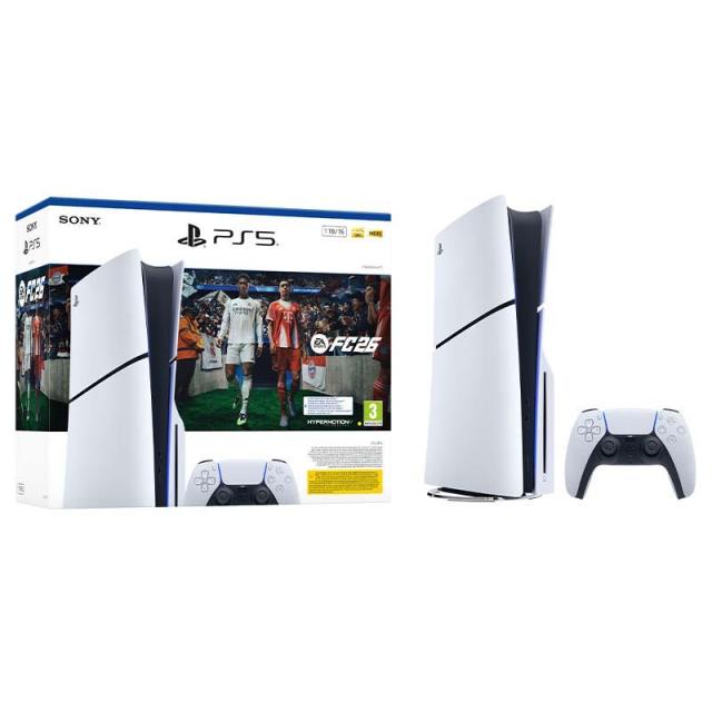 Конзола Sony PlayStation 5 Slim + FC 26 Bundle, AMD Ryzen Zen 2, 16GB GDDR6, 1TB M.2 NVMe SSD, Wi-Fi 6, Bluetooth 5.1, Gigabit Ethernet 