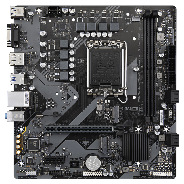 Дънна платка GIGABYTE B760M E, LGA1700, 2x DDR5, 1x M.2, 4x SATA 6Gb/s, VGA, HDMI, DP, mATX