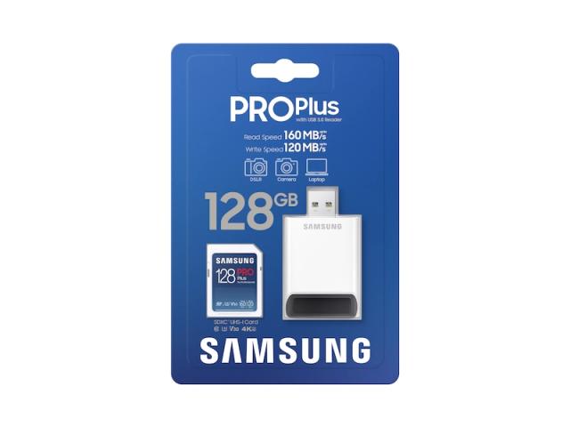 Карта памет Samsung 128GB SD PRO Plus + Reader, Class10, Read 160MB/s - Write 120MB/s