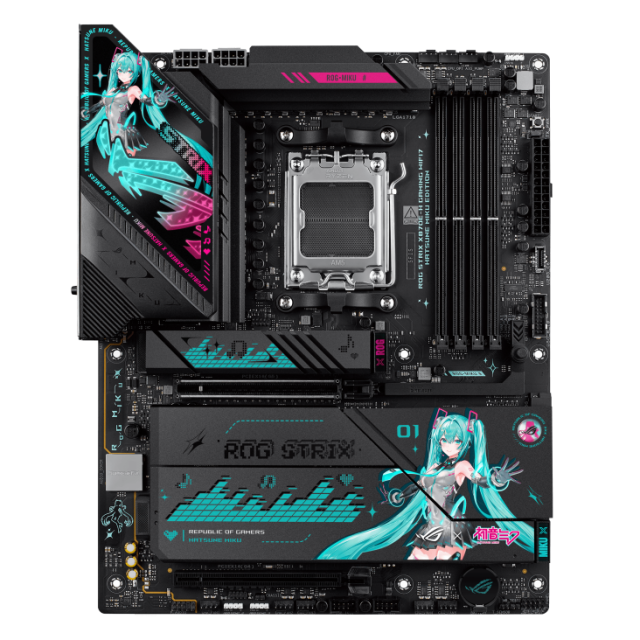Дънна платка ASUS ROG STRIX X870E-H WIFI7 Hatsune Miku Edition, AM5, 4 x DDR5, 4 x M.2 slots, 4 x SATA 6Gb/s, HDMI, ATX