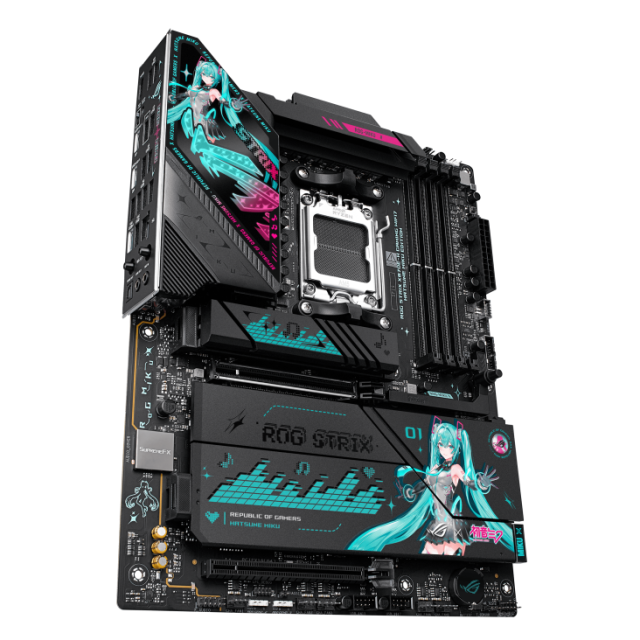 Дънна платка ASUS ROG STRIX X870E-H WIFI7 Hatsune Miku Edition, AM5, 4 x DDR5, 4 x M.2 slots, 4 x SATA 6Gb/s, HDMI, ATX