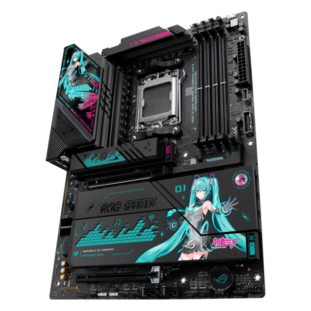 Дънна платка ASUS ROG STRIX X870E-H WIFI7 Hatsune Miku Edition, AM5, 4 x DDR5, 4 x M.2 slots, 4 x SATA 6Gb/s, HDMI, ATX