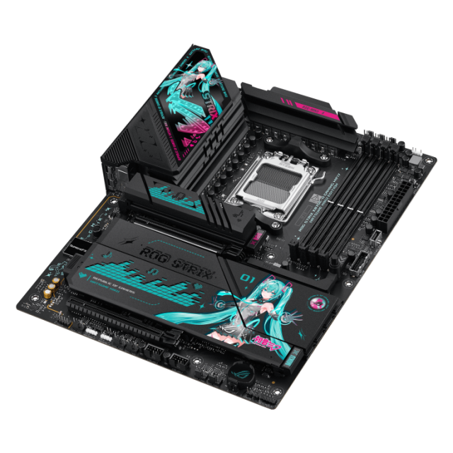 Дънна платка ASUS ROG STRIX X870E-H WIFI7 Hatsune Miku Edition, AM5, 4 x DDR5, 4 x M.2 slots, 4 x SATA 6Gb/s, HDMI, ATX