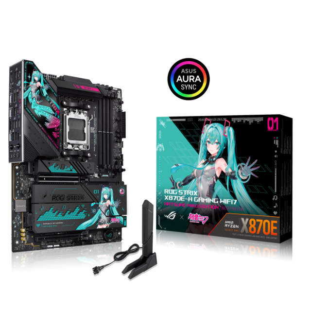 Дънна платка ASUS ROG STRIX X870E-H WIFI7 Hatsune Miku Edition, AM5, 4 x DDR5, 4 x M.2 slots, 4 x SATA 6Gb/s, HDMI, ATX