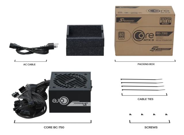 Захранване Seasonic CORE BC-750, 750W, Active PFC, ATX 3.1, PCIe 5.1, 80 PLUS Bronze