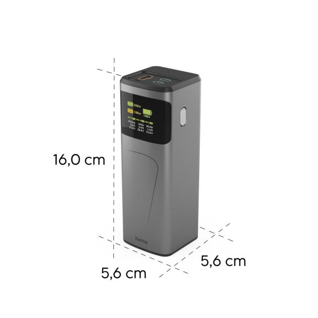 Външна батерия HAMA „High Power“, 24 000 mAh, 200 W, 2x USB-C, USB-A, бързо зареждане