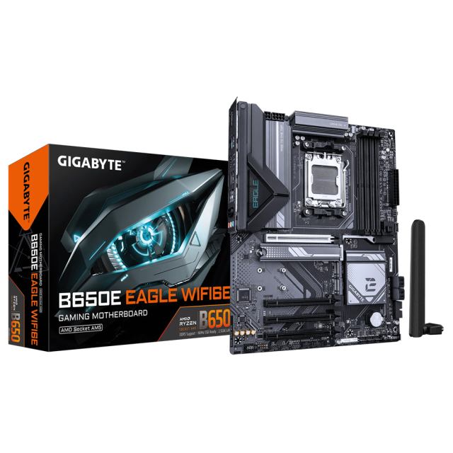 Дънна платка GIGABYTE B650E EAGLE WF6E, AM5, 4 x DDR5, 3 x M.2, 4 x SATA 6Gb/s, Wi-Fi 6E+BT, HDMI, DP. ATX 