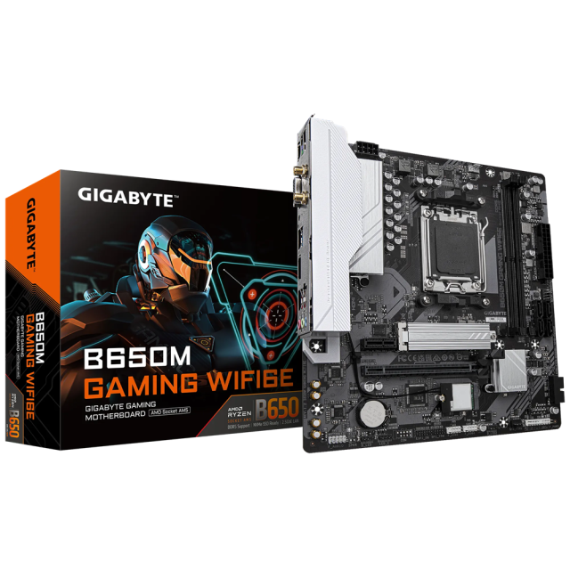 Дънна платка GIGABYTE B650M GAMING WIFI6E, AM5, 4 x DDR5, 1 x M.2, 4 x SATA 6Gb/s, Wi-Fi 6E+BT, VGA, HDMI, ATX 