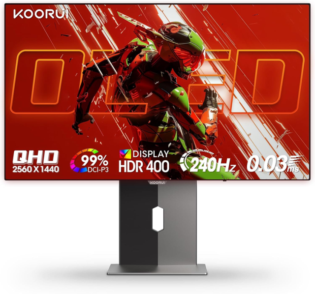 Монитор KOORUI S2721XO, 27.0" (68.58 cm) QHD OLED Display, 240Hz, 0.03ms, 1000:1, 280 cd/m², HDMI, DP
