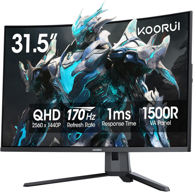Монитор KOORUI G3221SC, 31.5" (80.01 cm) QHD VA Curved 1500R Display, 170Hz, 1ms(OD), 3000:1, 300 cd/m², HDMI, DP