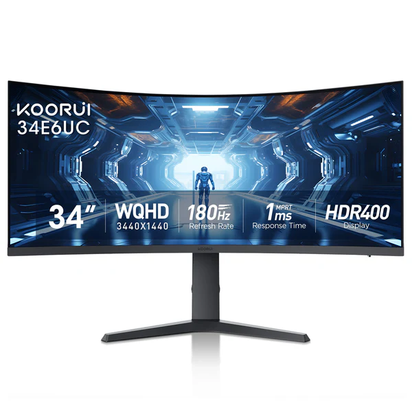 Монитор KOORUI 34E6UC, 34" (86.36 cm) UWQHD VA Curved 1000R Display, 165Hz, 1ms, 3000:1, 400 cd/m², HDMI, DP